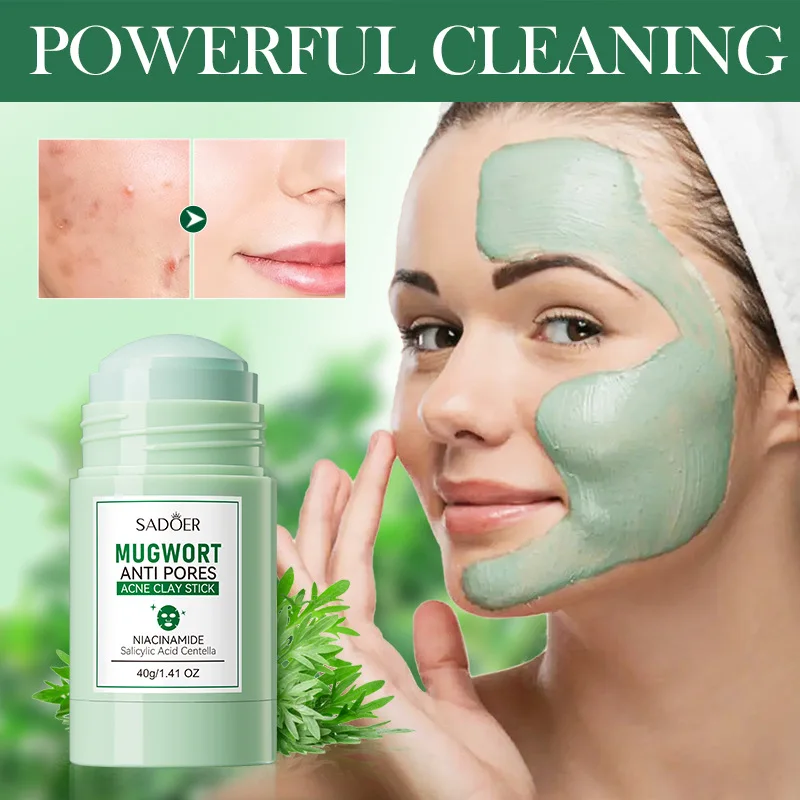 Mugwort Clay Stick Anti-Acne Clay Mask for Clean Pores and Blackheads Improve Acne Prone Skin 40g
