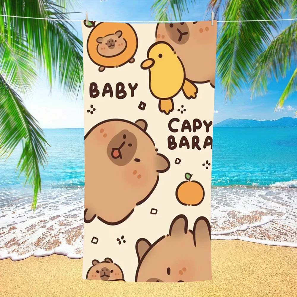 Baby Capybara Duck Orange Cartoon Print Beach Towel Microfiber Sand Proof Pool Towel Summer Swim Outdoor Picnic Gym Summer