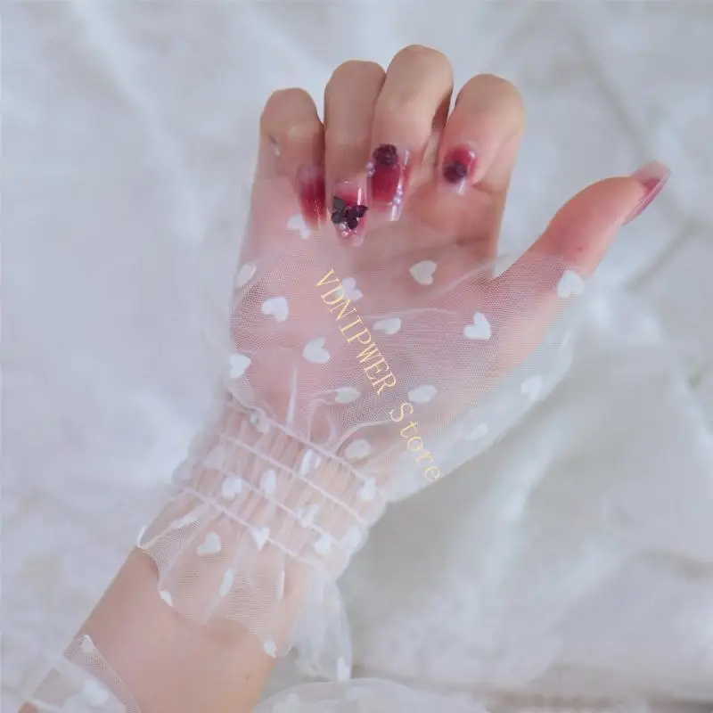 Sheer Wrist Cuffs For Nails Photography Heart Design Breathable Fabric D08E