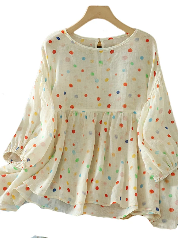   Polka Dot Katoen Linnen ort Sve irt Dames Zomer Zoete Jeugd Losse Buik Die Afslankende Linnen Top