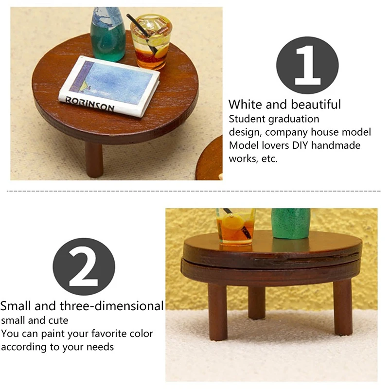 1:12 Dollhouse Miniature Round Table Tea Coffee Table End Table with Mat Furniture Model Decor Toy Doll House Accessories