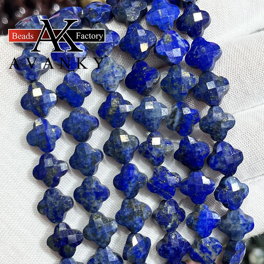 10mm Natural Stone Lapis Lazuli Clover Shape Beads Flower Faceted Jewelry Making DIY Necklace Bracelet Accessory 15''