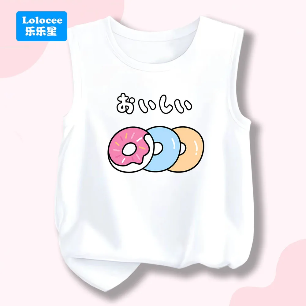 Crew-Neck Singlet for Girls Candy Color Baby Graphic Tank Top Cotton Vest Kids Summer Kawaii Donut Sleeveless T-Shirt TTQ1