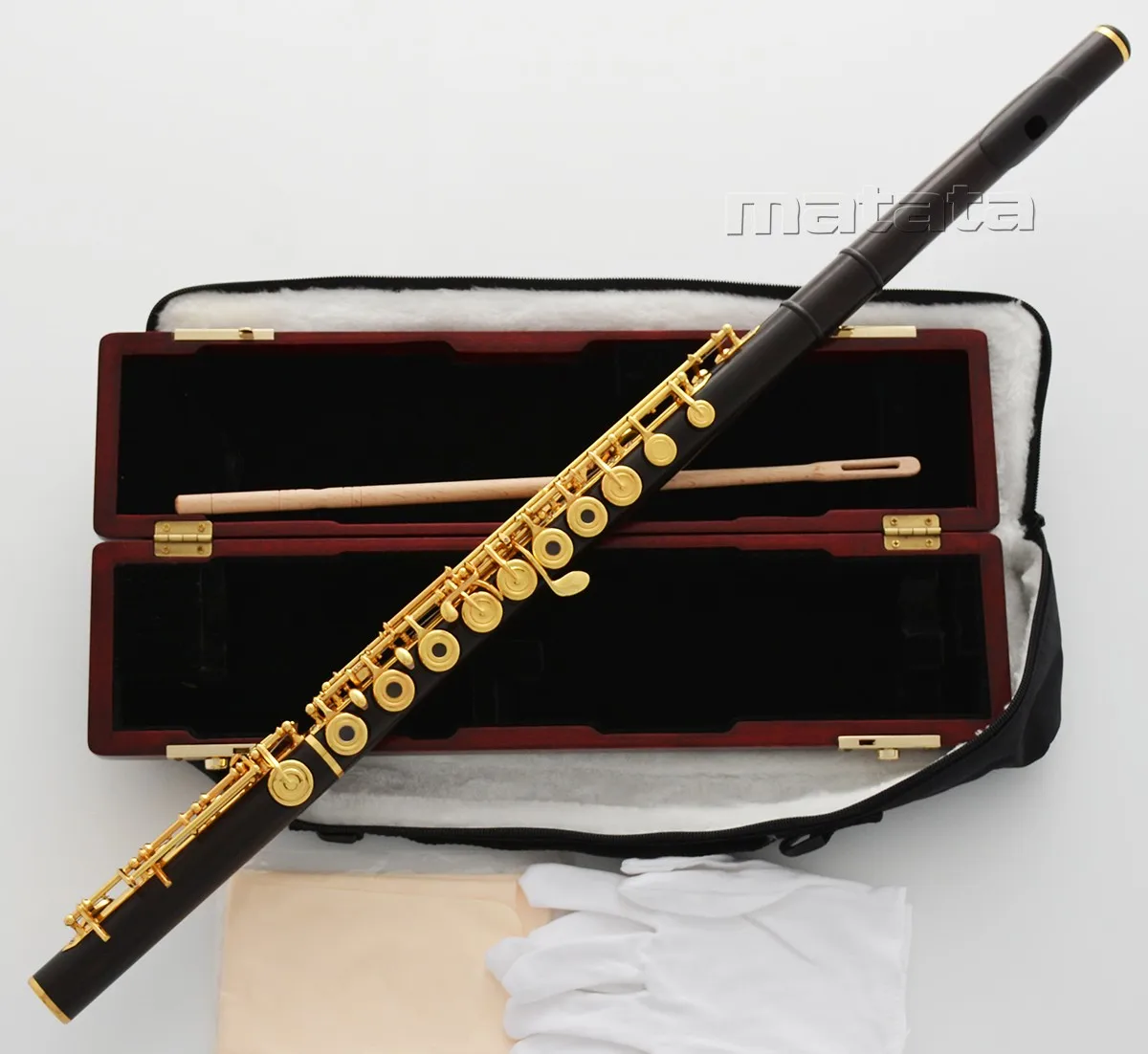 Fast Ship Ebony Wooden C Tone Flute Gold Plated 17 Key Hole Open Holes, Off set G WoodCASE