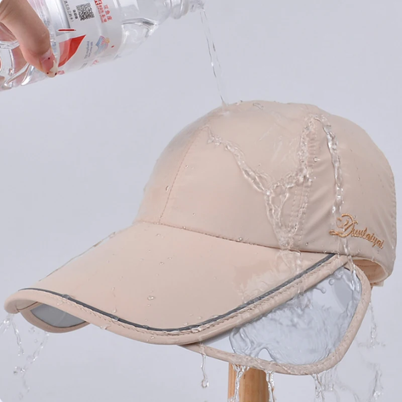 Retractable Wide Brim Baseball Cap Women UV Quick-Drying Waterproof Sun Protection Hat Outdoor Sports Golf Adjustable Summer Hat