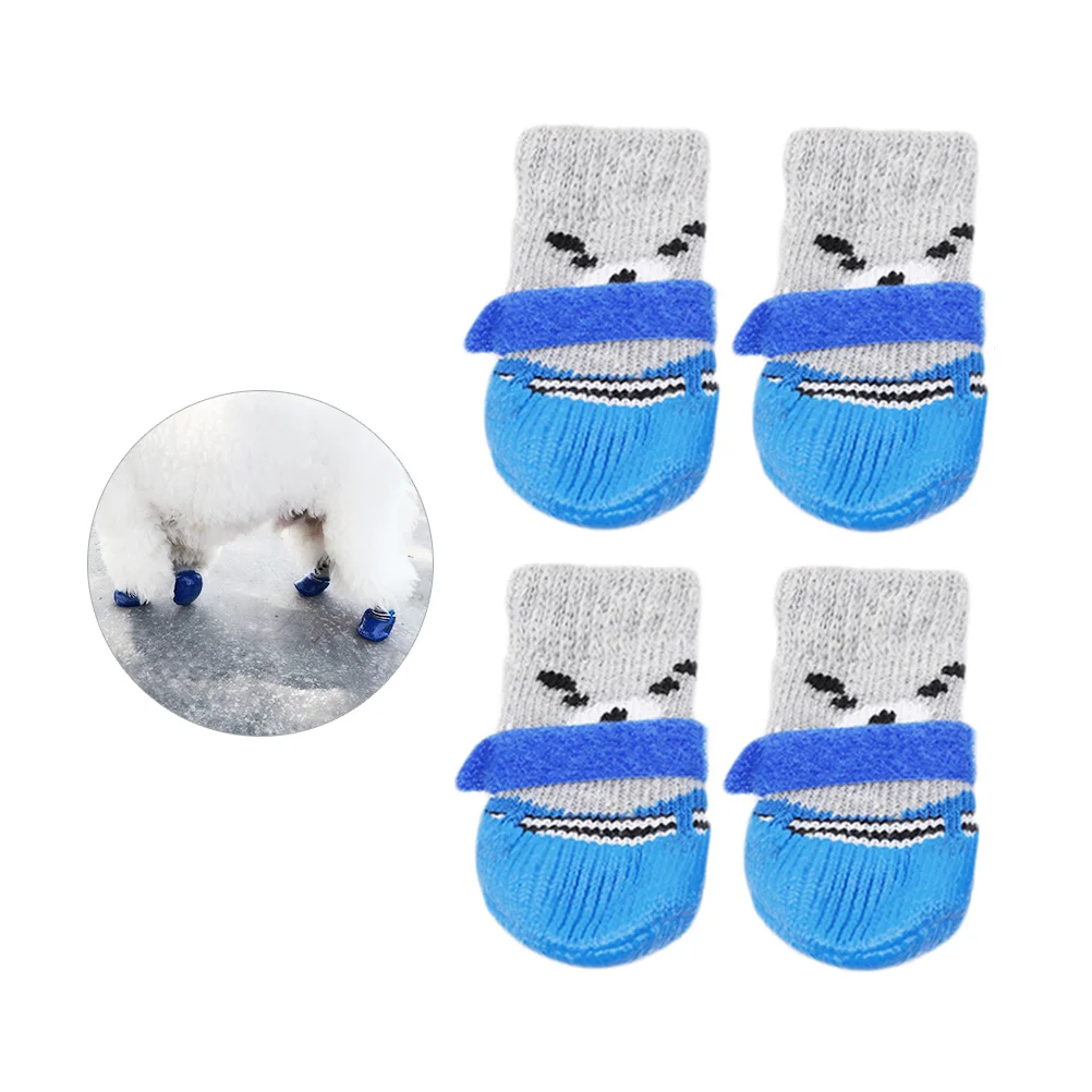

4Pcs Pet Cotton Socks Cartoon Prints Non-Slip Protect Soiled Feet Cold Snow Ice Salt Easy Carry Use Blue S Pet Socks