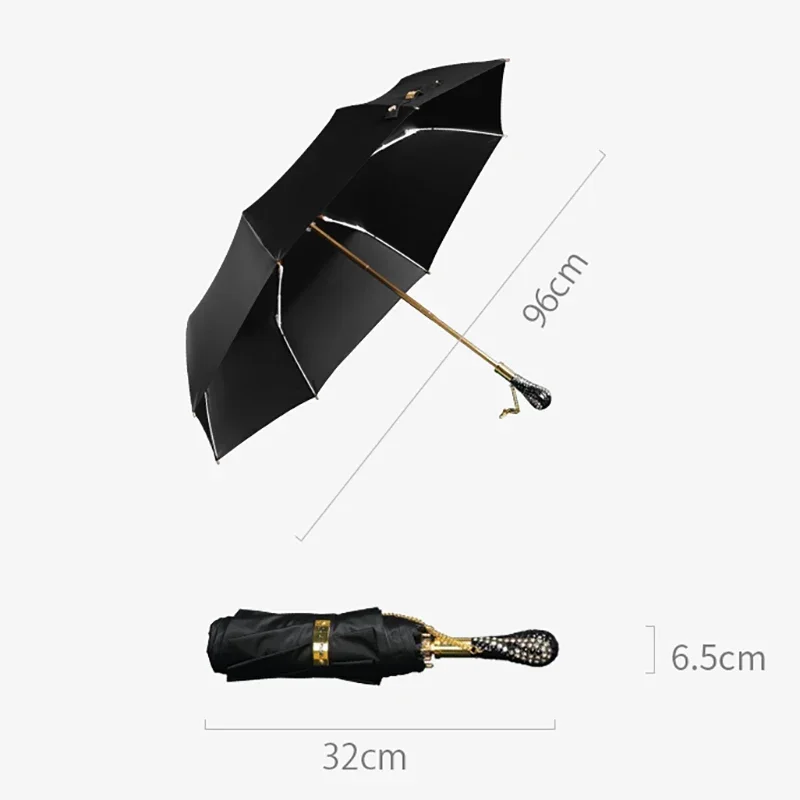 

Black Business Folding Umbrella Luxury with Drill Handle Sun Umbrella Men's Women's Outdoor Portable Windproof UV Umbrellas Gift
