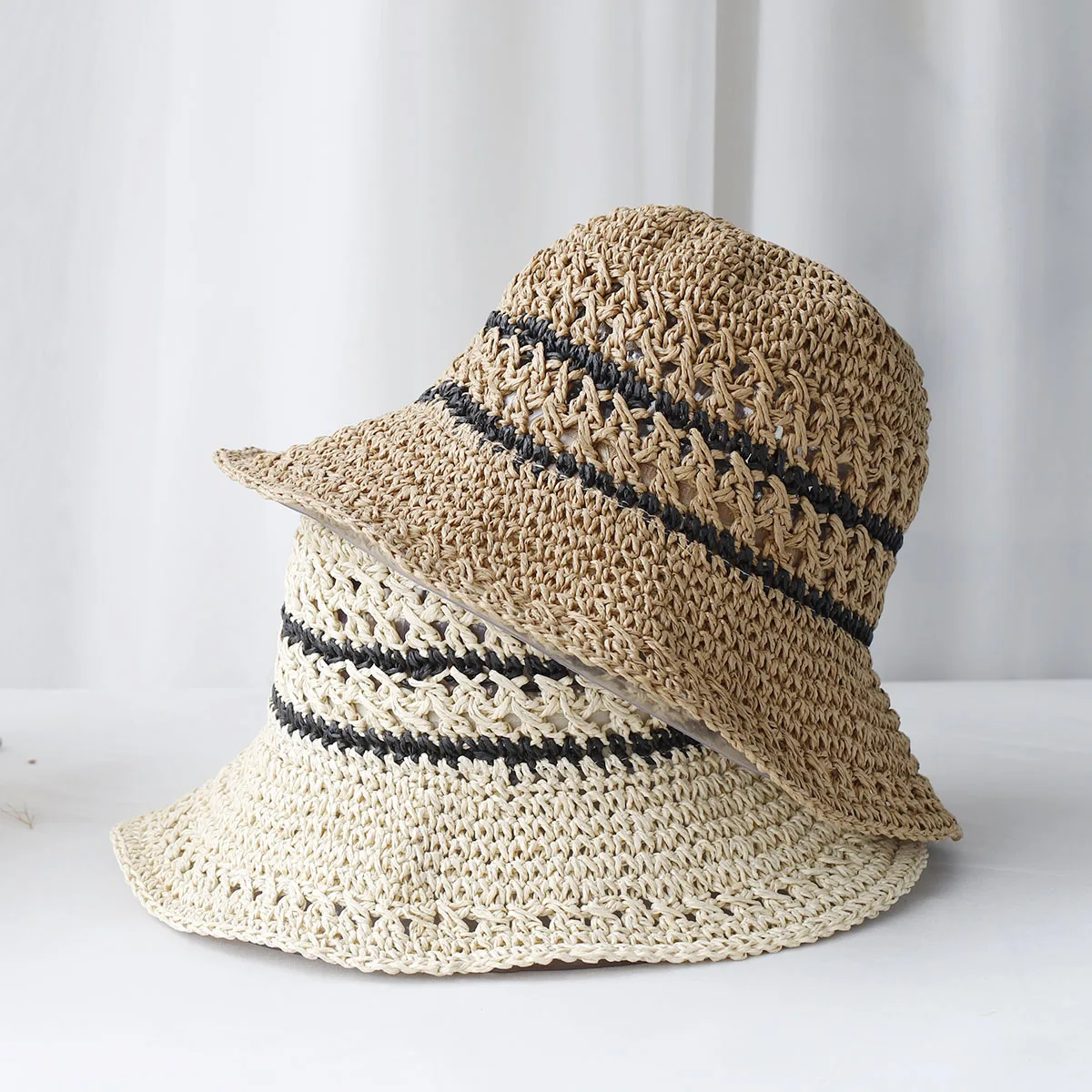 2024 Womens Straw Hats crochet hat bucket hat UV Protection Sun Visor stripe Fisherman\'s Visors Ladies hat Women Summer hat Cap