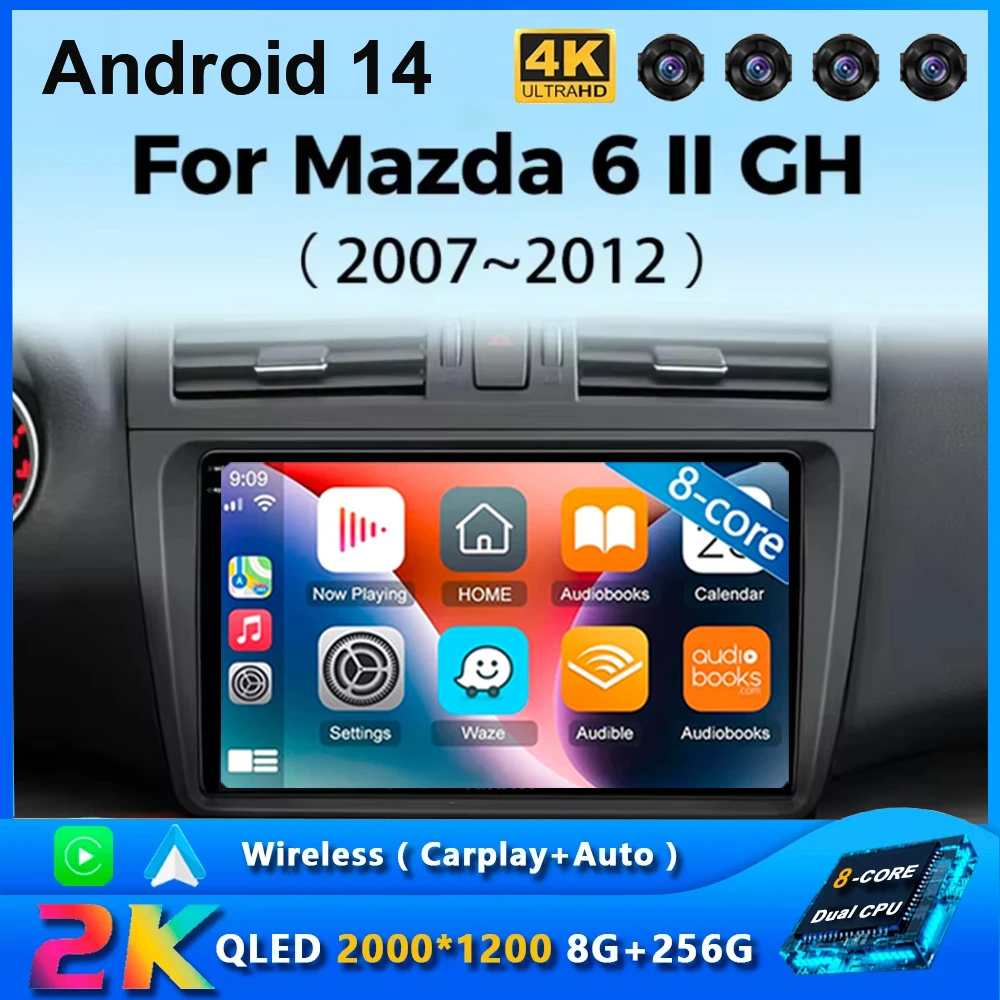 Wireless CarPlay Android 14 Auto Radio for Mazda 6 GH 2007 - 2012 4G Car Multimedia GPS 2din autoradio