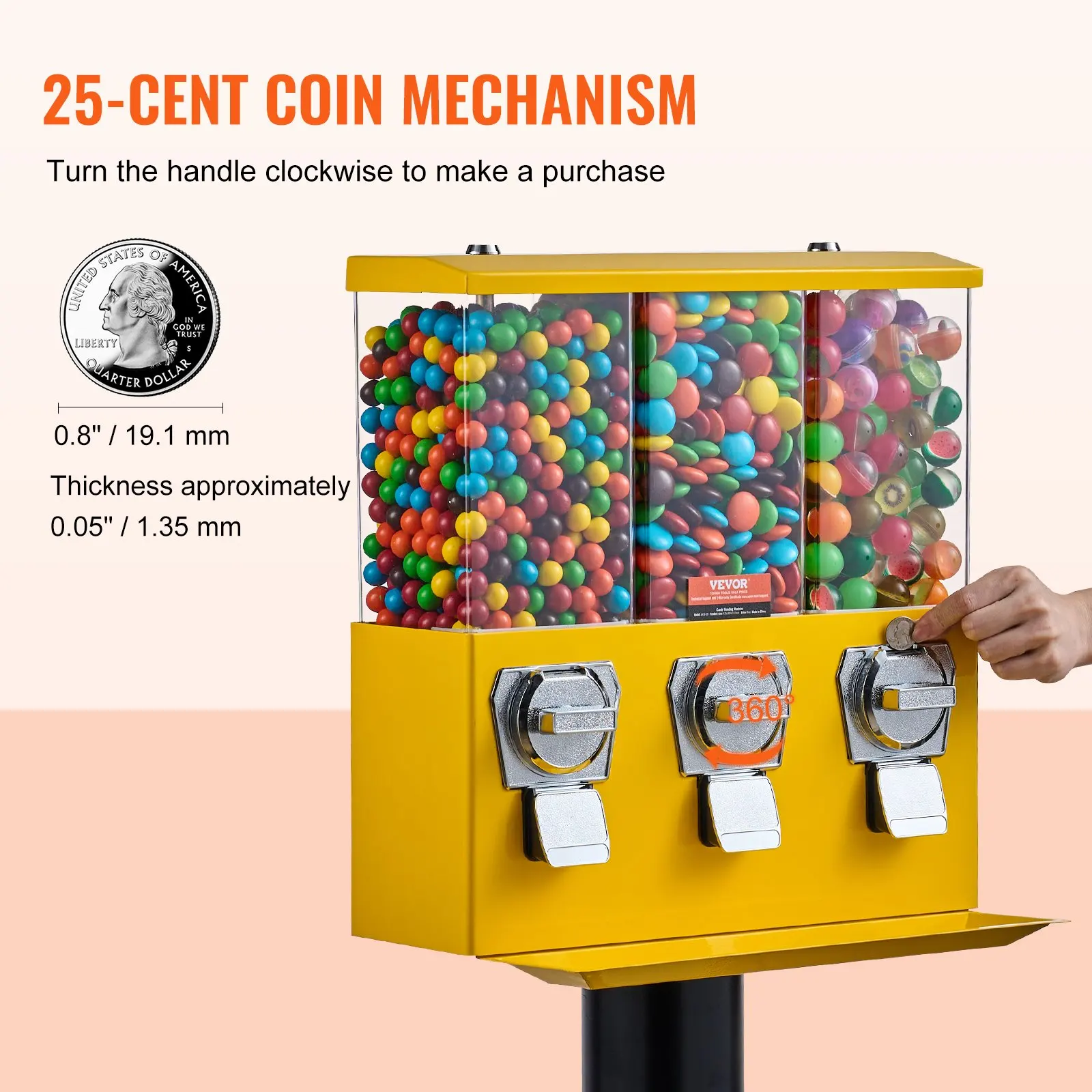 

Gumball Machine Vending Coin Bank Vintage Candy Dispenser Stand Yellow