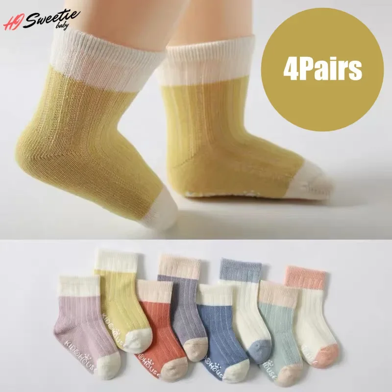 4Pairs Baby Socks Cotton Four Seasons Anti Slip for Newborn Baby Children\'s Socks Baby Boy Infant Socks for Girls 0-36 Months