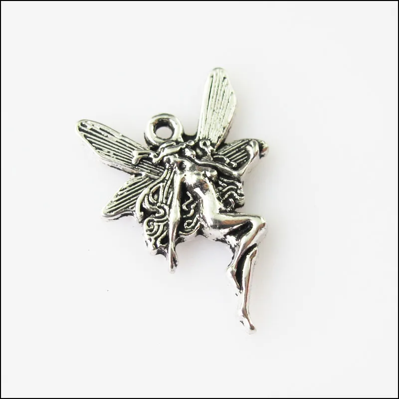 25Pcs Antiqued Silver Color Dancing Fairy Angel Wings Charms Pendants 15x21mm