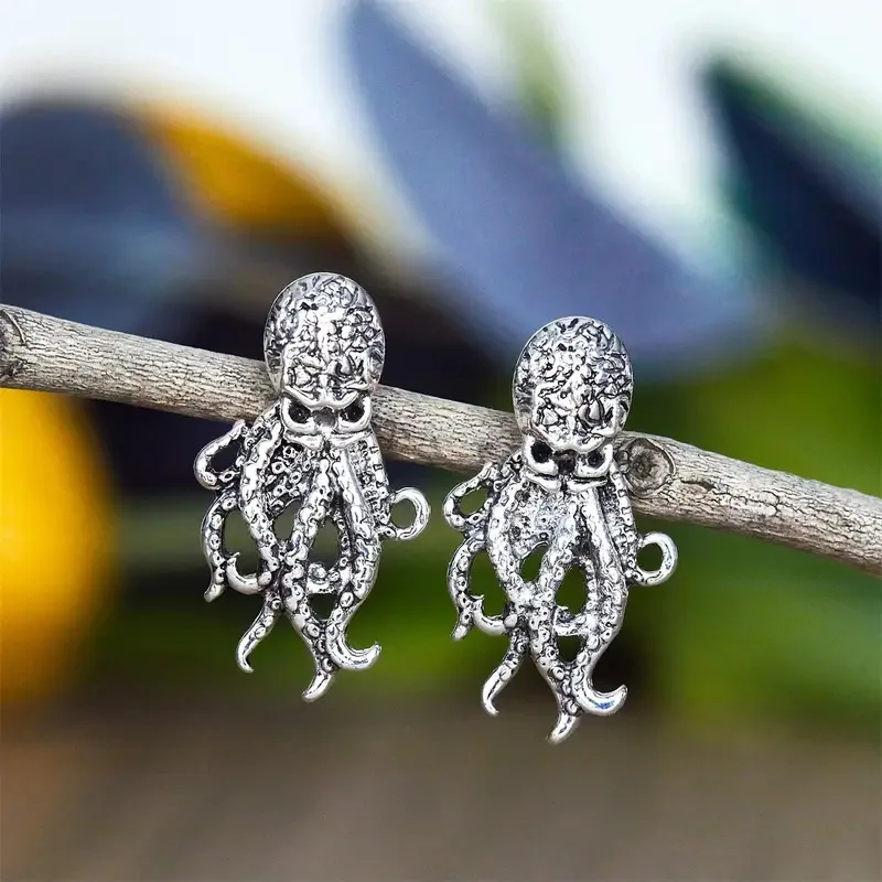 1pair Fashion Creative Octopus Wearable Earrings for Women Vintage Style Animal Earrings Party Decor Birthday Gifts