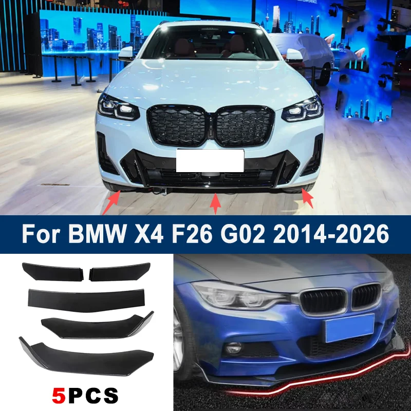 

Adjustable 5Pcs Sectional Front Spoiler Lip For BMW X4 F26 G02 2014-2026 Front Bumper Splitter Car Exterior Sport Body Kit