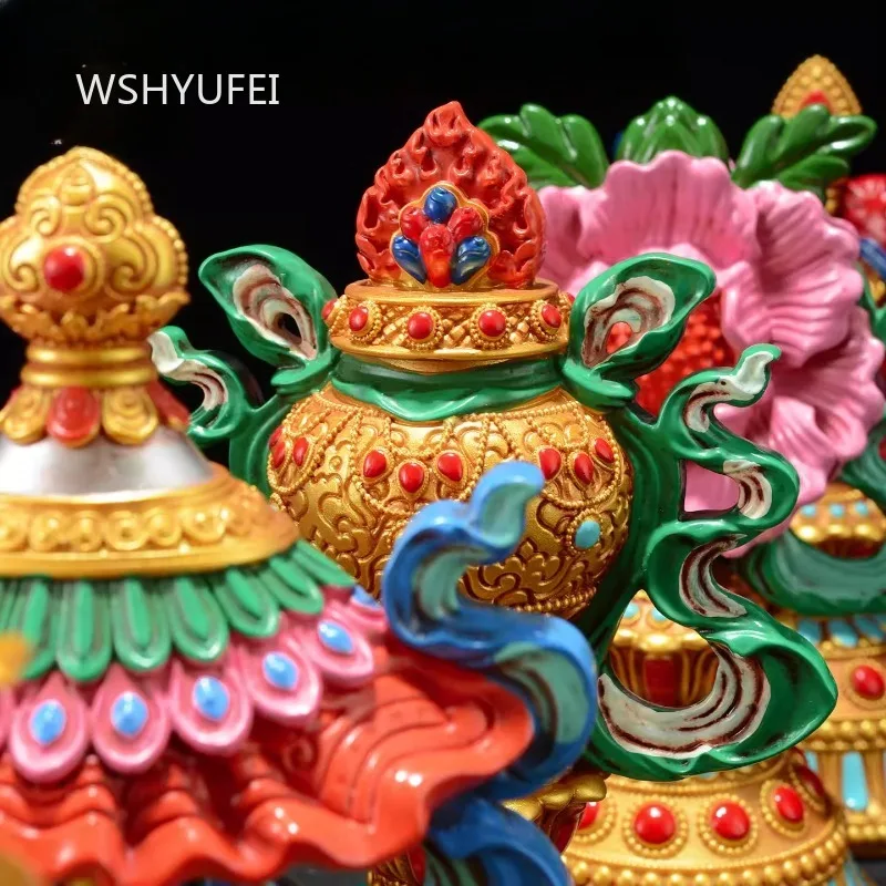 8pcs Tibetan Painted Auspicious Ornaments Offering A Complete Set of Ornaments Home Buddhist Hall Decoration Ornaments Crafts