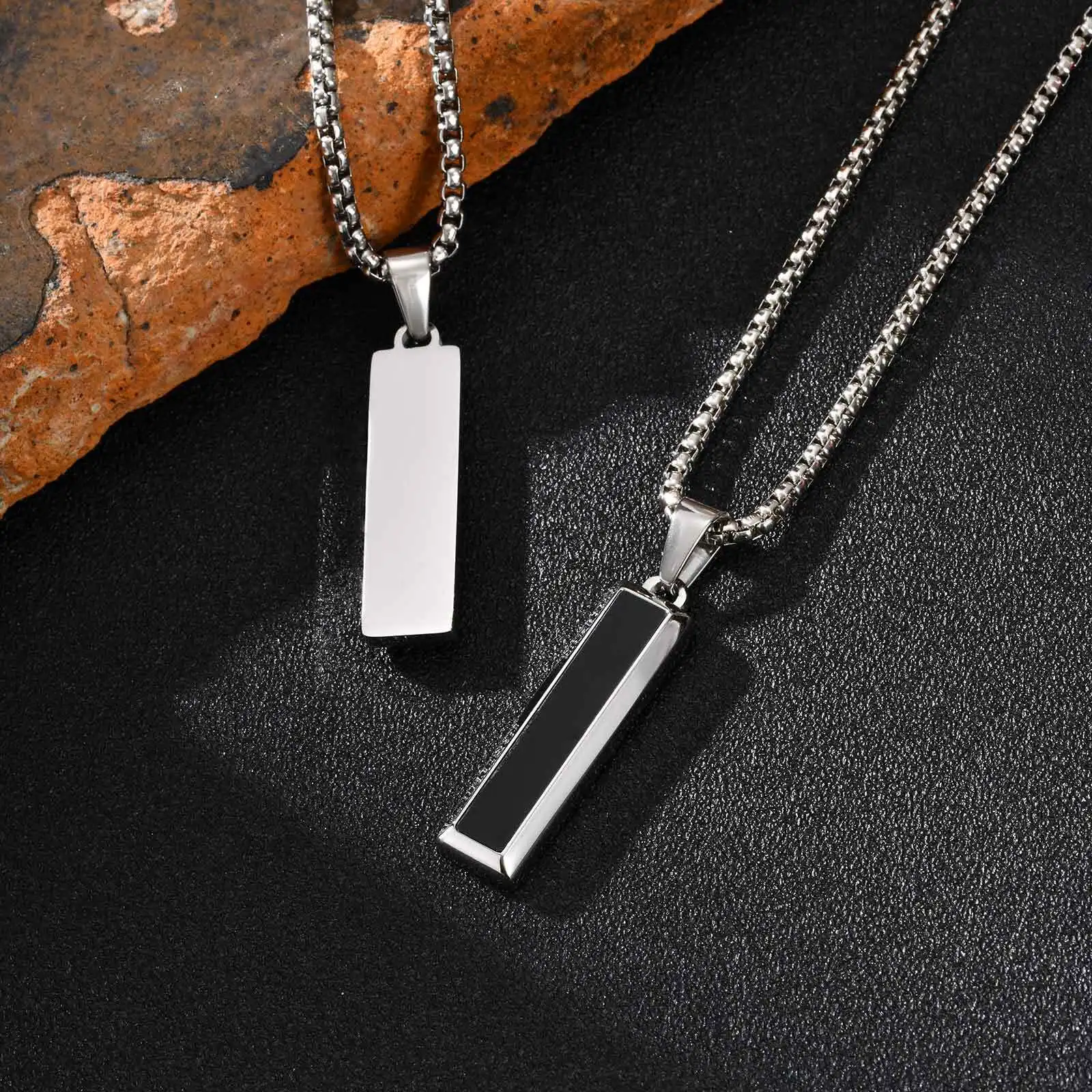Geometrische Punk-Halskette für Männer und Jungen, vertikaler Anhänger aus Edelstahl mit natürlichem Türkis, Geburtstagsfeier, Jahrestag, Vater, Geschenk – Detail 6