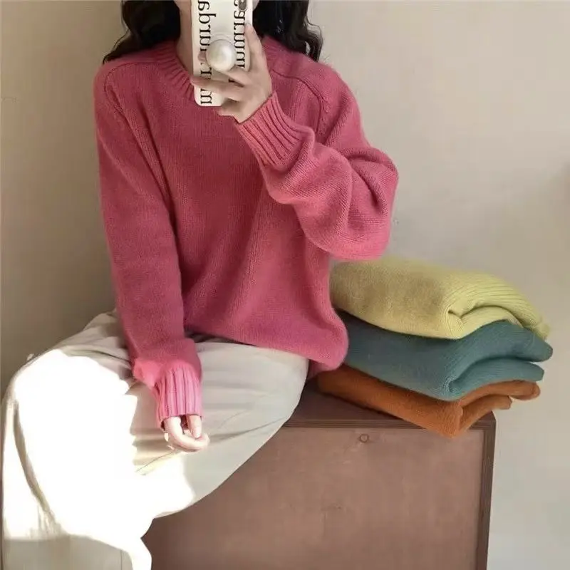 

Sweater women's autumn and winter Korean style niche chic top Korean version loose and lazy versatile knitted sweater