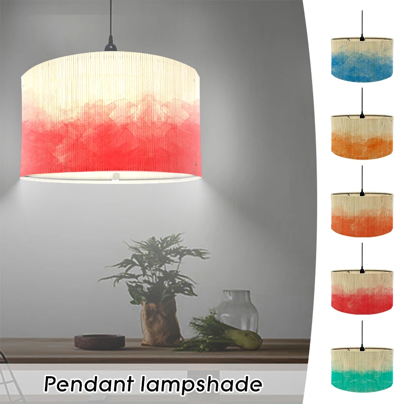 European Style Watercolor Gradient Color Lamp Shade Bamboo Braided Light Cover Decor Chandelier Modern Abstract Art Light Shade