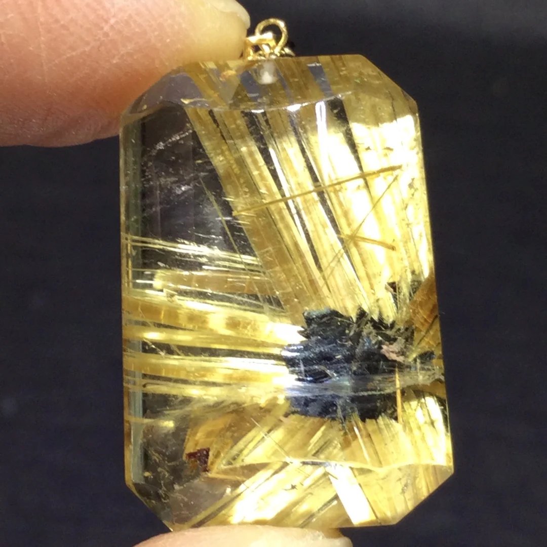 

Подвеска из натурального золота с рутилированным кварцем, прямоугольный цветок, ювелирные изделия из рутилированного кварца 26,5*18*10 мм для мужчин и женщин, Бразилия AAAAAAA