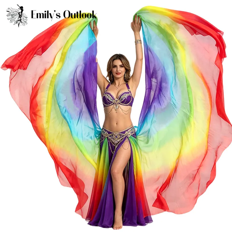 2Pcs Semi Circle Silk Veil Scar Gradient Belly Dance Isis Wings Oriental Dance Performance Props Women Stage Show Accessory