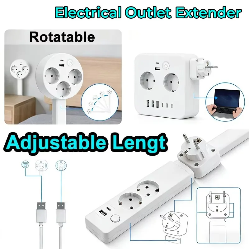 4 Styles Electrical Outlet Extender Plug Wall Outlet Extender Extendable Wall Socket Rotatable Folding Portable Power Socket