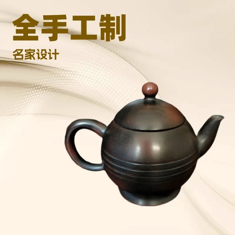 Pottery teapot pure handmade raw ore nickel material large mouth Han tile pot bronze kung fu size capacity tea set