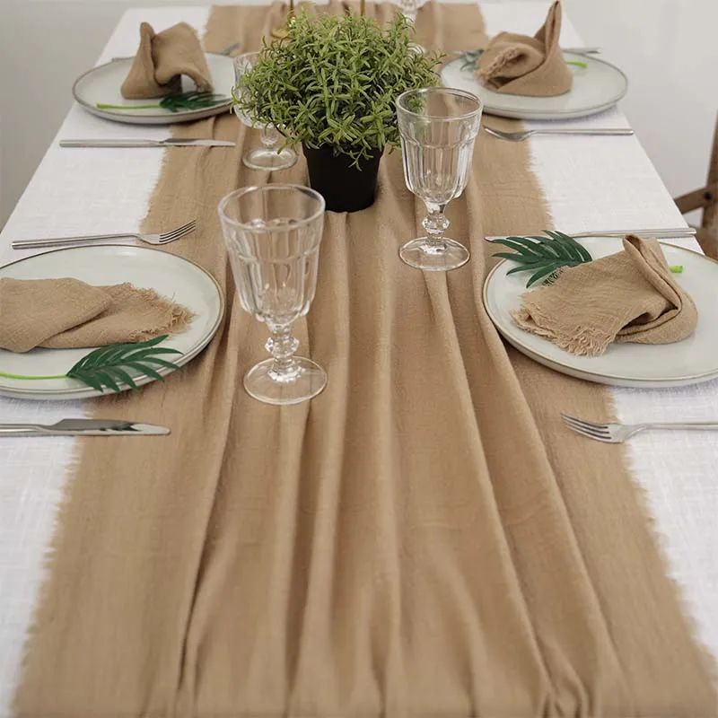 Rustic Cotton Gauze Table Runner Dining Burlap Retro Burr Texture Kitchen Vintage Wedding Party Home Table Decorations Solid