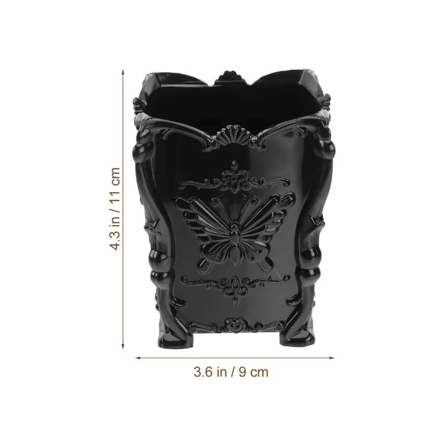 กระปุกใส่แปรงแต่งหน้าอะคริลิคสีดำ ที่เก็บแปรงเครื่องสำอางพร้อมตกแต่งรูปผีเสื้อ สำหรับเครื่องมือแต่งหน้า ดินสอ และปากกา