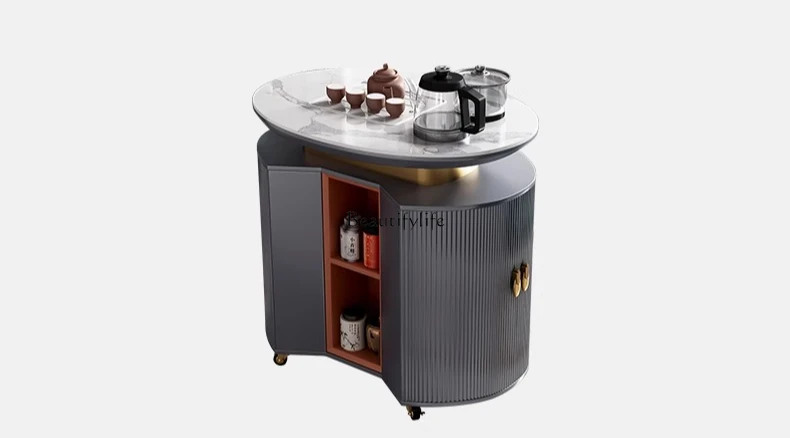 

Light luxury rock slab mobile tea cart, simple modern boiling water tea table integrated balcony