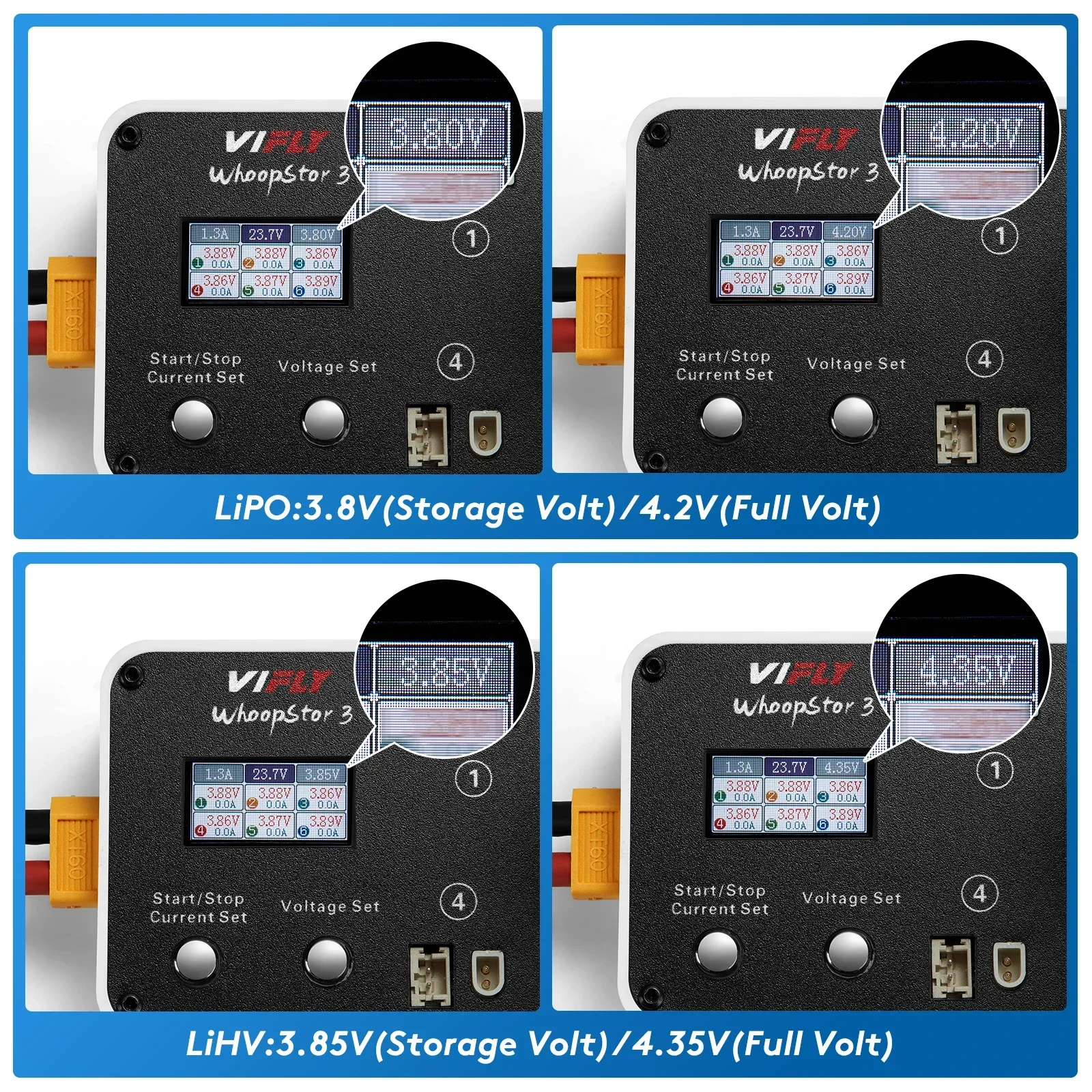 VIFLY WhoopStor 3 V3 6 porte 1S LIPO Caricabatteria Scaricatore Funzione di archiviazione