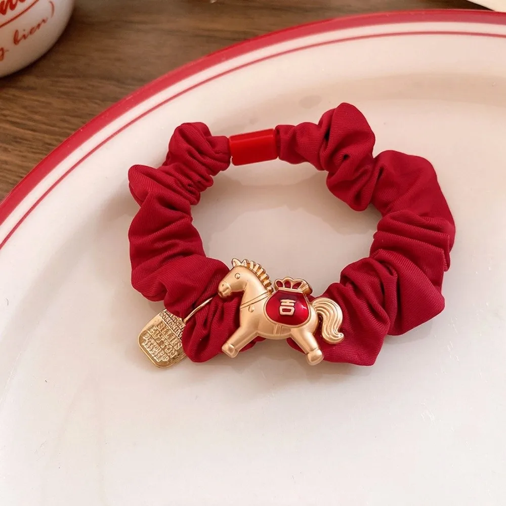Alloy Zodiac Horse Hair Rope Wrinkle Red Cloth Rope New Year's Red Hair Rope Year of The Horse Girl Headwear
