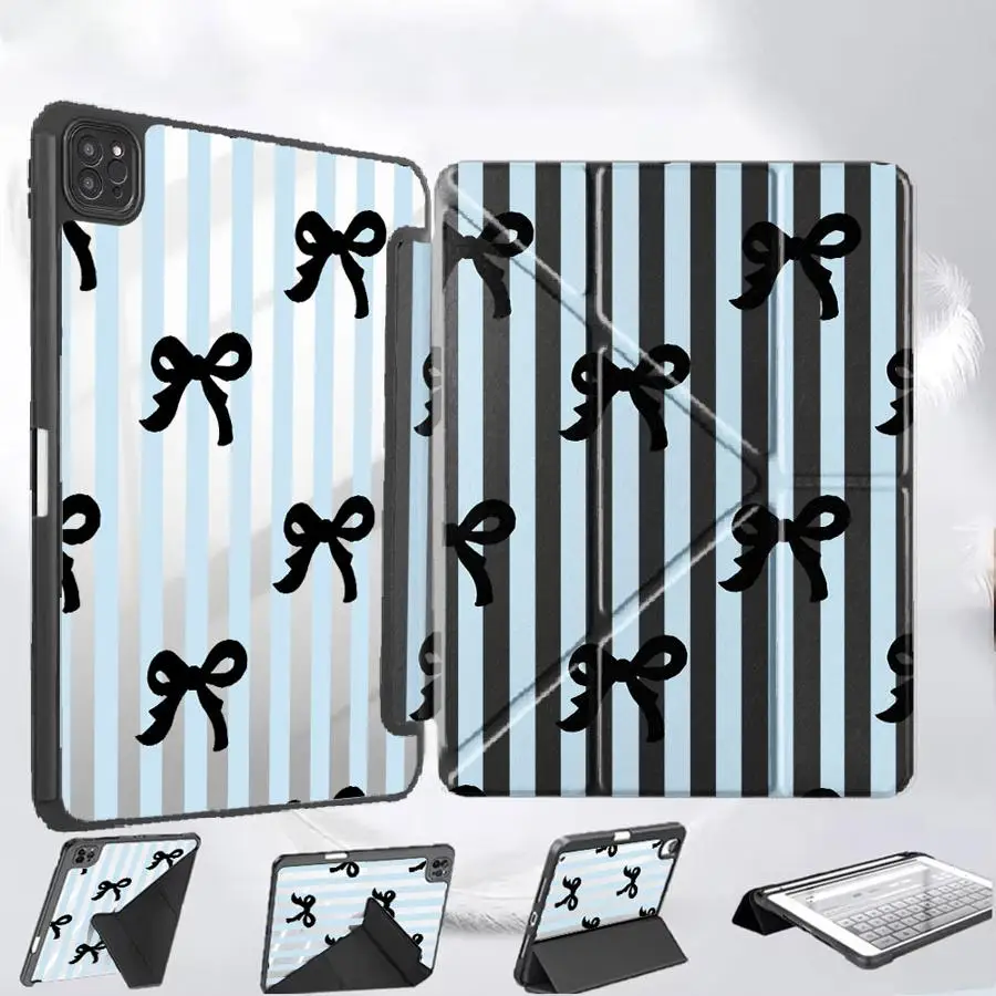 

Fashion Striped Bow Pattern Tablet Case For iPad Pro 11th 10th 9th 8th 7th 12.9inch Pro 2025 Air 4 5 M3 M2 M4 11inch Mini 6 7