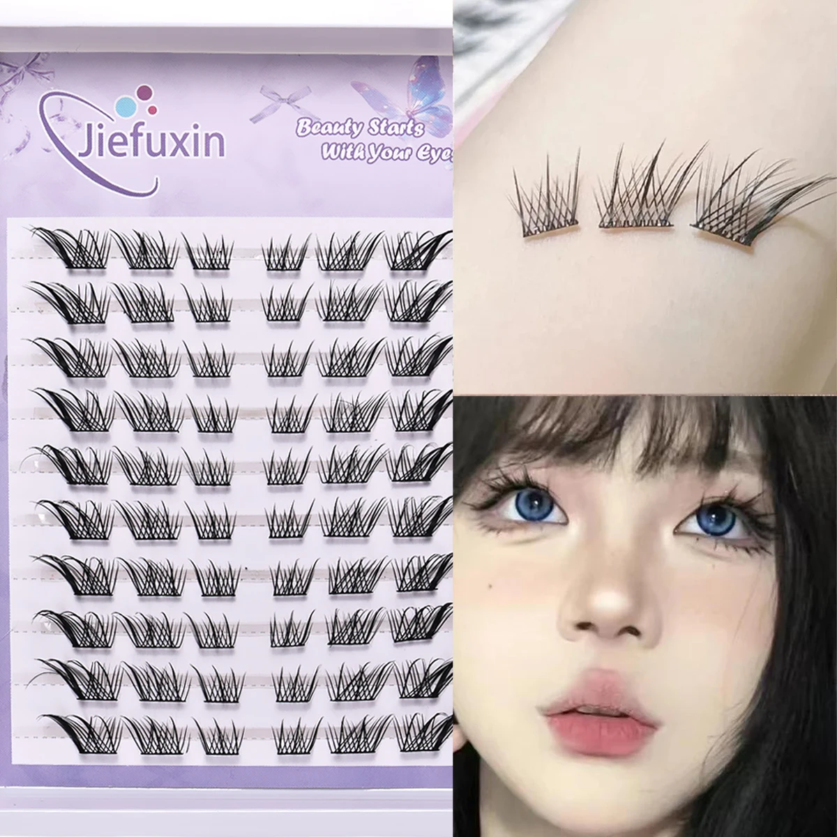 10 Reihen Fox Eye Effect Flauschige falsche Wimpern Wiederverwendbare DIY segmentierte dicke geflügelte Wimpernverlängerung für den täglichen Gebrauch