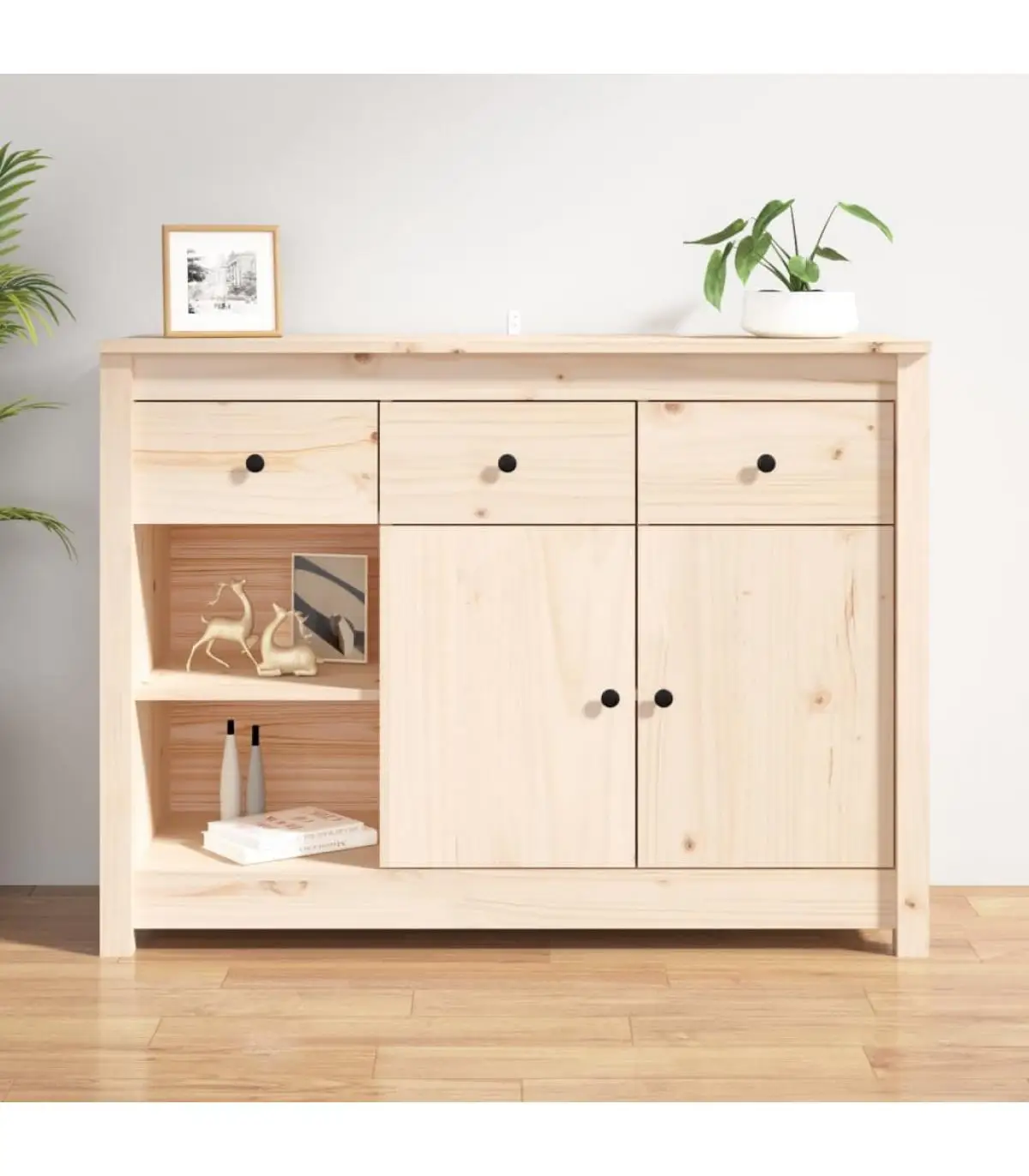 Solid pine wood sideboard 100x35x74 cm