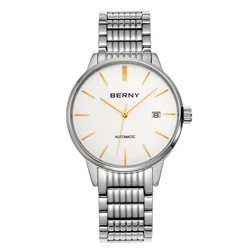BERNY Automatic Watch for Men Luxury Mechanical Wristwatches 28800V/H Sapphire Full Stainless Steel Slim Dress Men's Watches