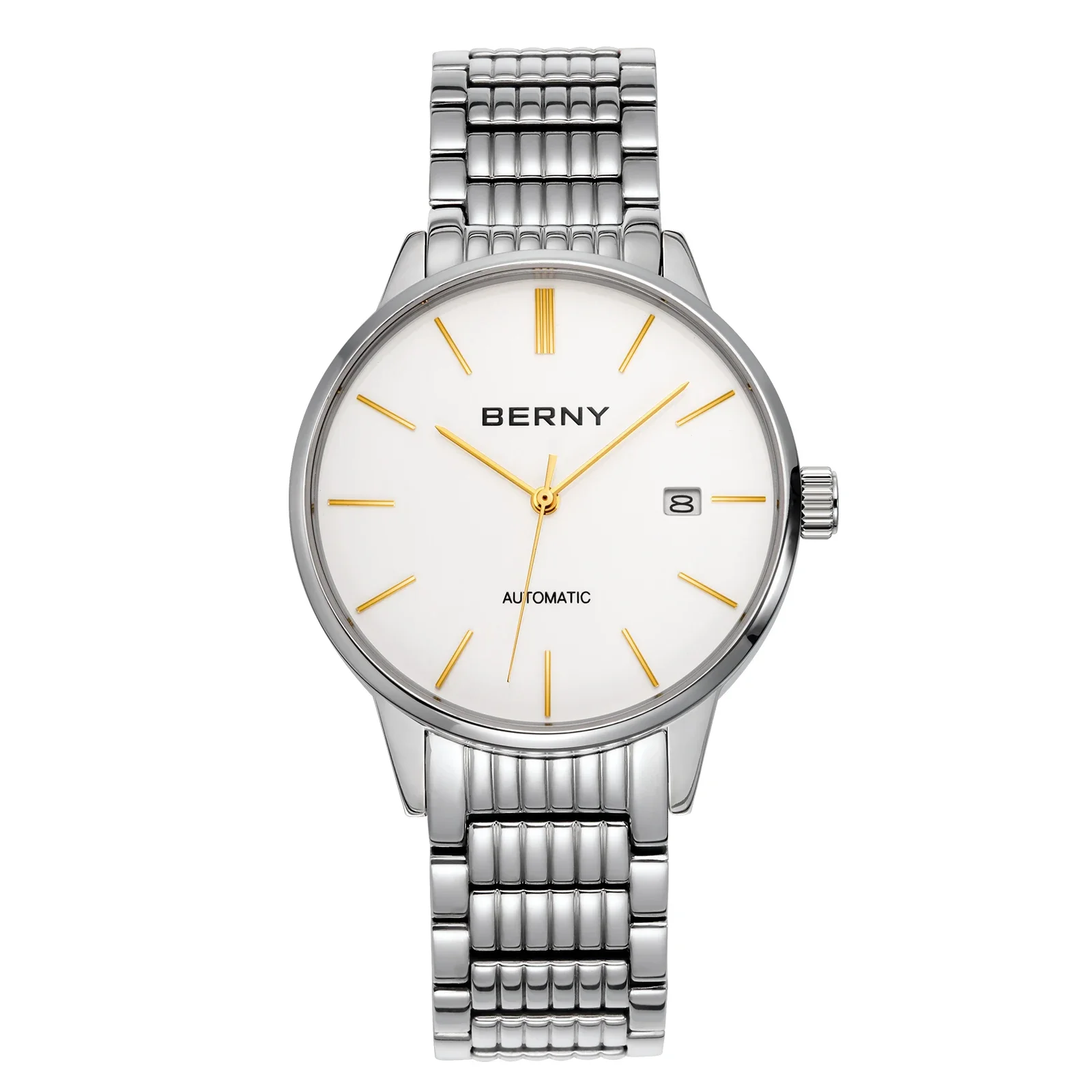 BERNY Automatic Watch for Men Luxury Mechanical Wristwatches 28800V/H Sapphire Full Stainless Steel Slim Dress Men's Watches