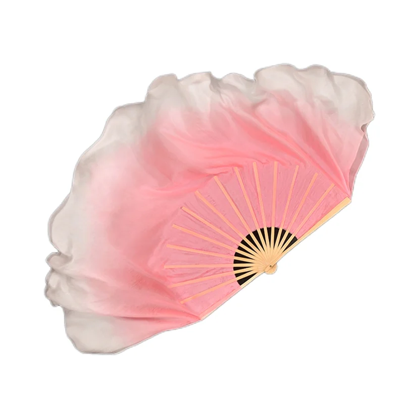 Pink Half Circle Double Fan Veils Silk Women Folk Dance Veil 1 Pair 2 Layers Light Silk Dance Veil Hand Dye(1L+1R)