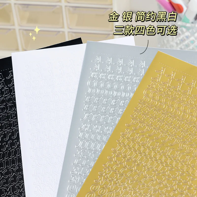 1 Sheet Waterproof  English letter Digital Decorative Gold Sticker Scrapbooking diy Label Diary Album Journal Planner