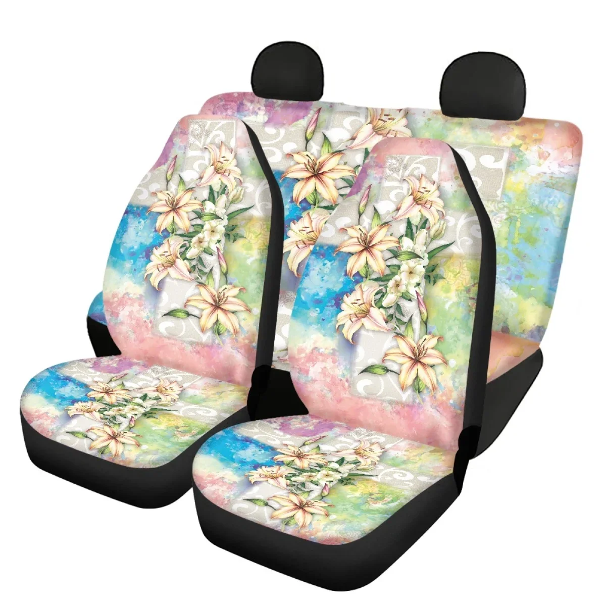 

Front and Back for Car Seat Covers Beautiful Easter Cross with Flowers Design Heavy-Duty Nonslip Car Accessories Seat Covers