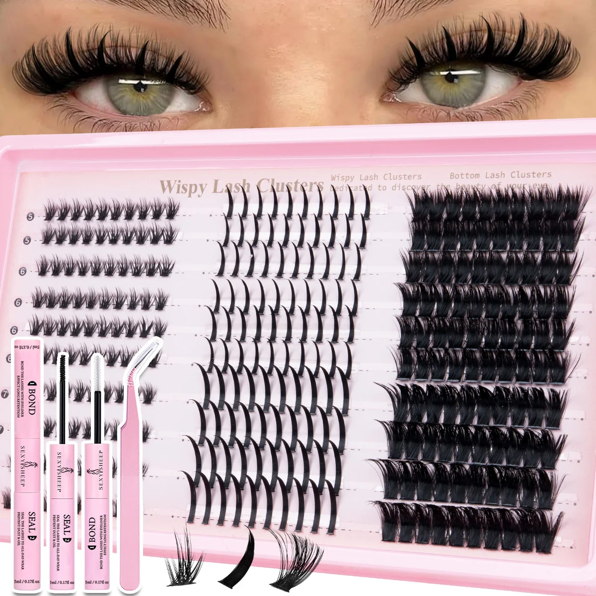 Wimpern-Cluster-Set, Wispy-Wimpernverlängerungen, Natürliches DIY-Wimpernverlängerungs-Set, 10-16mm C-Curl Einzelwimpern mit Kleber und Versiegelung – Detail 8