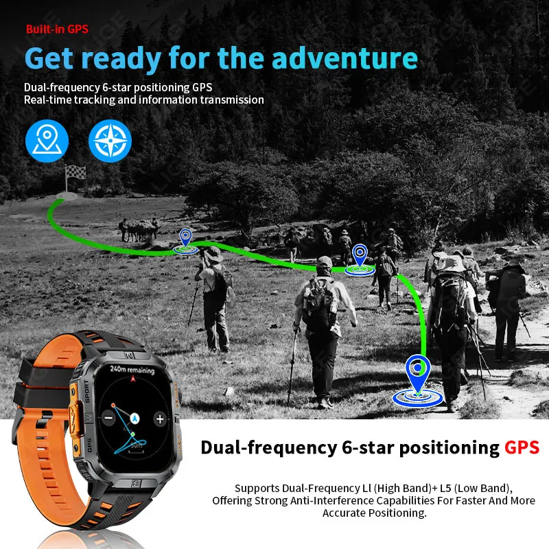 LIGE New 2.01"HD Screen Outdoor Sports Smart Watch 2025 GPS Flashlight Bluetooth Call IP68 Waterproof Compass Smartwatch for Men