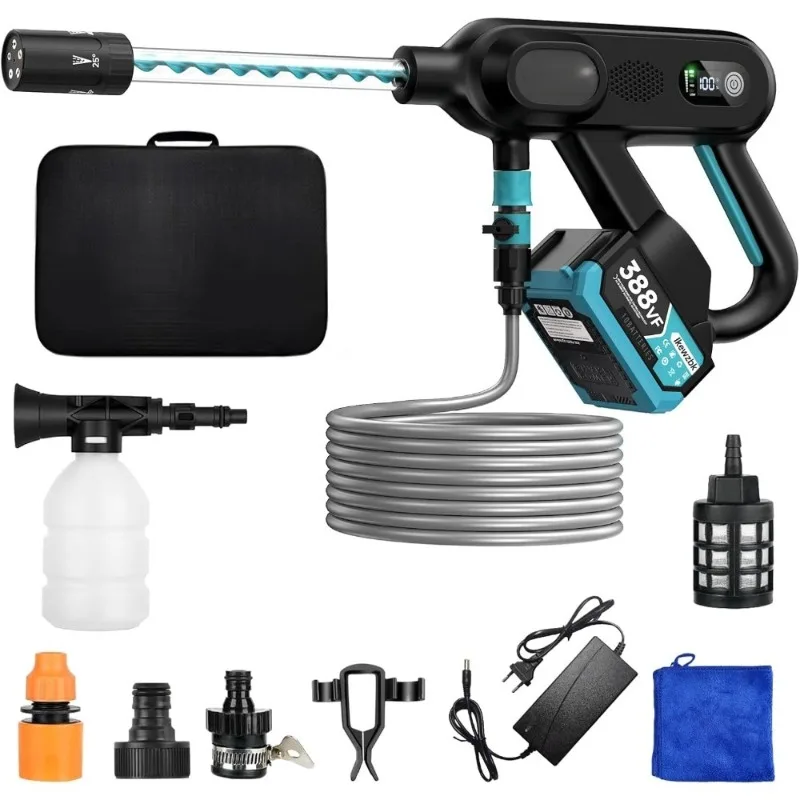 무선 고압 세척기 2200 PSI 배터리 구동 휴대용 파워 세척기 (배터리 2개, 노즐 5개 포함) 자동차, 가정, 진입로용