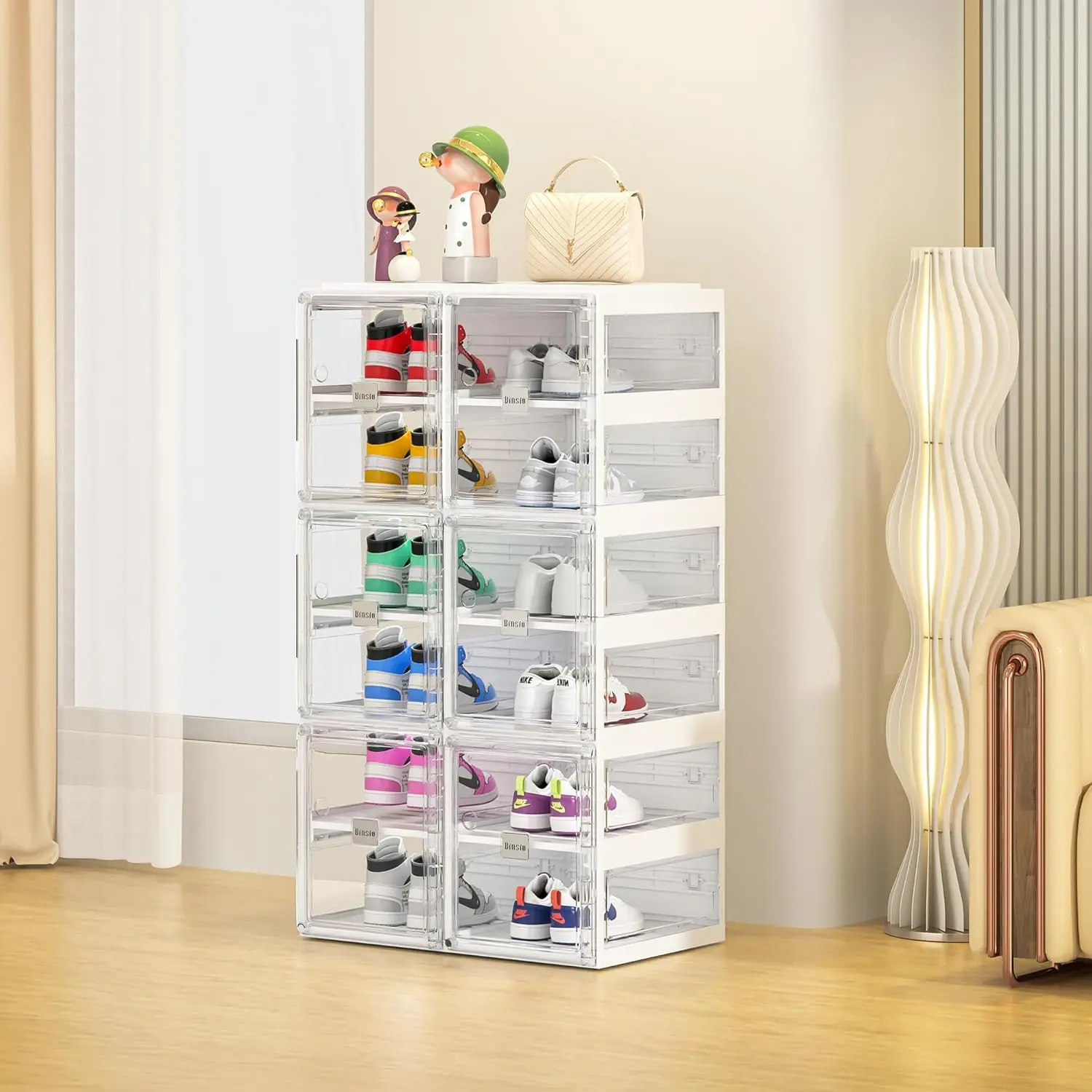 Binsio Shoe Organizer, Portable Shoes Rack For Closet, Shoe Storage Boxes, Foldable Shoe Cabinet For Entryway, Easy Assemble