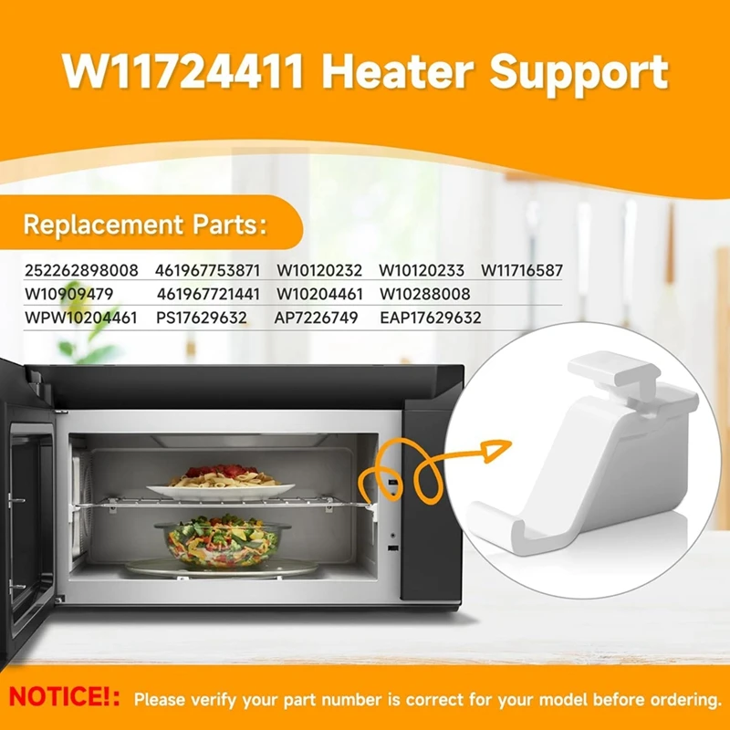 W11724411 W10909479 Heater Support For Whirlpool Kitchenaid Jenn-Air Maytag Microwave Oven Grill Replaces 461967753871