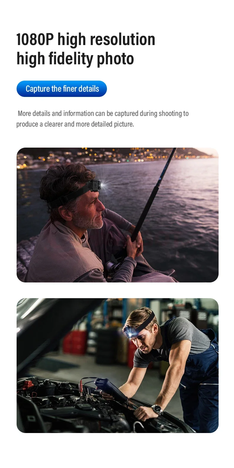 2MP Action Camera Head-mounted Lighting Camcorders 1000mah Built-in Battery Smart Sports Cam LED Headlamp 1080P Video Recorder