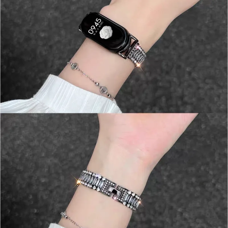 Metal strap For Xiaomi band 10/9/8 Rhinestone Bracelet Sport Watchband For Xiaomi band 10 SmartWatch Wristband Women Band