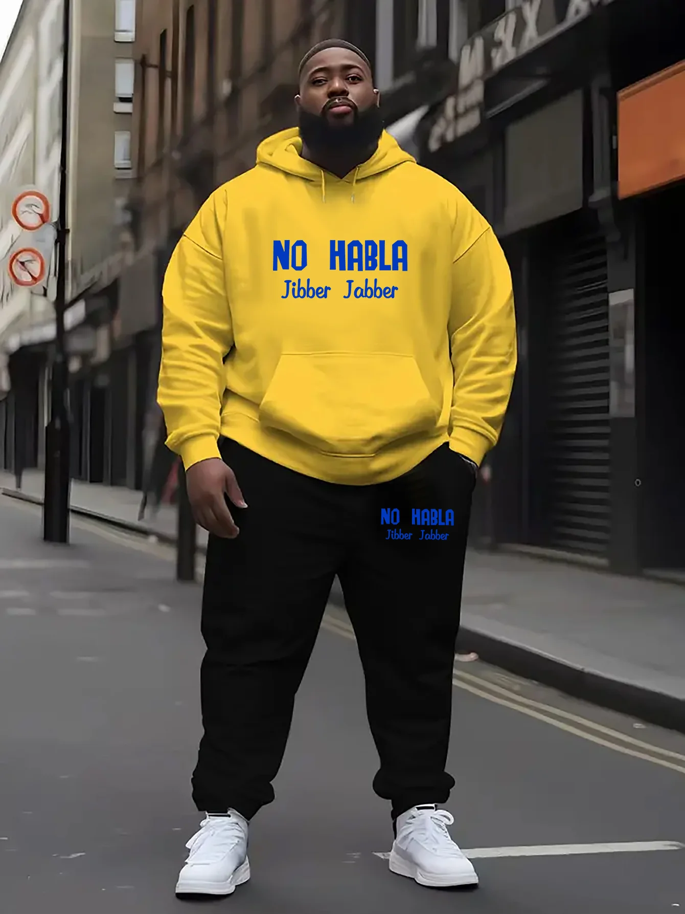 2pcs Men's Plus Size Printed Sweatshirt and Sweatpants Set, Casual Polyester Sports Suit for Autumn and Winter, Ideal Gift Choic
