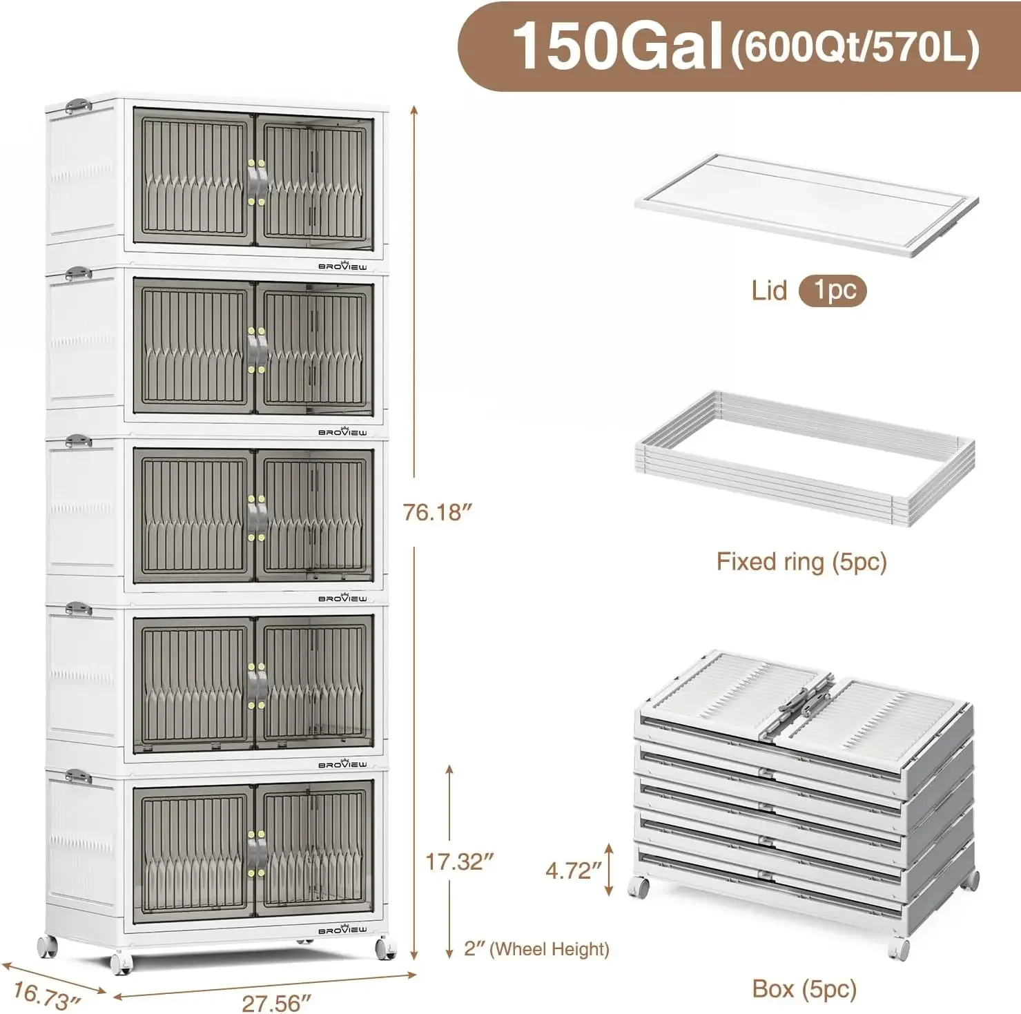 Plastic Storage Bins with Lid, Closet Organizer and Storage, Stackable Storage Drawer with Wheel, Home Office Dorm Room, White