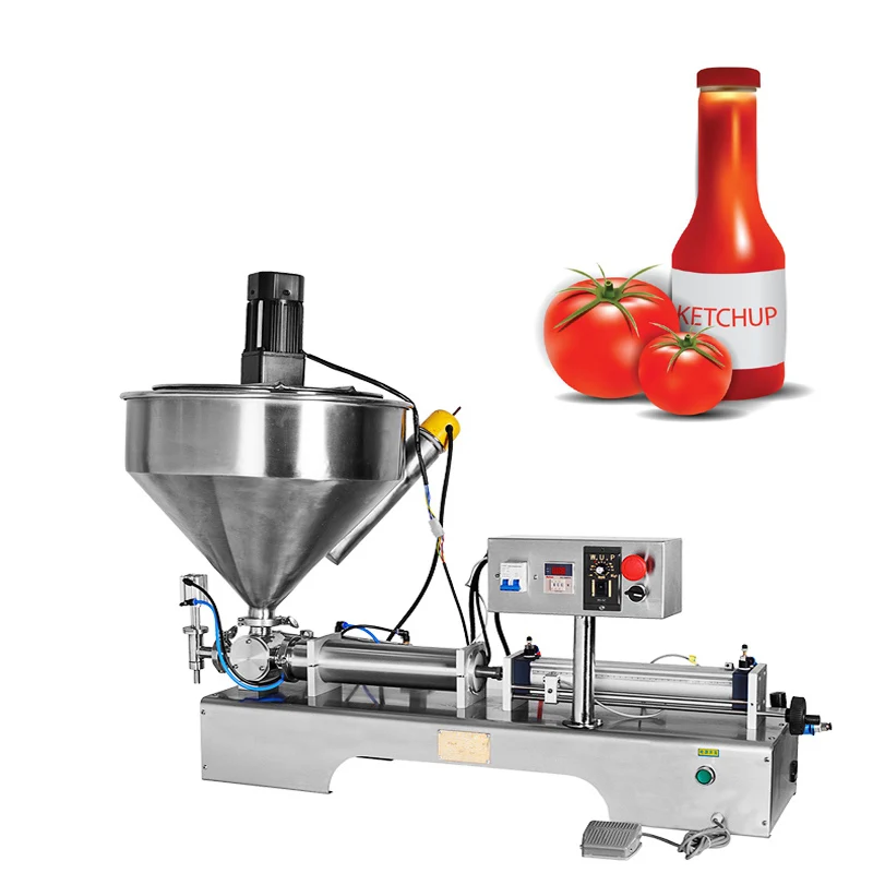 Paste Heating Stirring Type Filling Machine Quantitative Paste Filling Machine For Ketchup Peanut Butter Chili Sauce