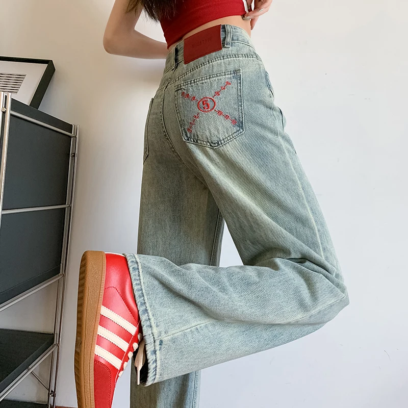 

Spring/Summer New High Waist Light Color Narrow Wide Leg Jeans for Women Loose and Slim Drop, Straight Leg Floor Dragging Pants